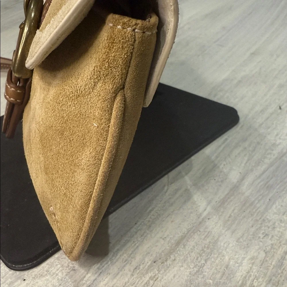 Vintage Coach Legacy Tan and Brown Suede Wristlet with Gold Hardware